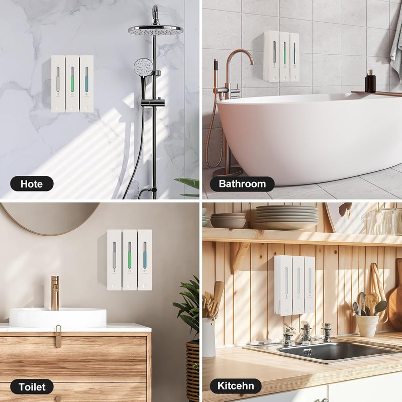 Aeakey Shampoo and Conditioner Dispenser - Wall-Mounted 3-Chamber Shower Soap Dispenser - Image 4